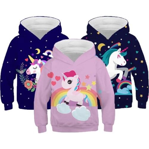 Big Size Spring Unicorn Girls Hoodies Cute Cartoon Kids Sweatshirt For Girl Full Sleeve New Year Children Birthday Present