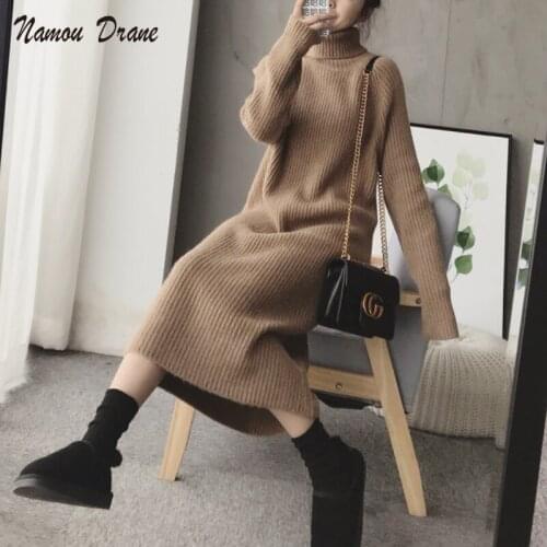 Namou Drane Lazy Outside Wear Knitted Dress 2021 Autumn New Thick Loose and Thin Pullover Turtleneck Sweater Women Winter