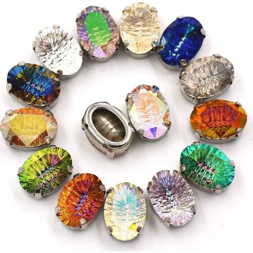 Clothing Decoration K9 Glass Crystal Oval Shape Rhinestones With Sewing Sliver Claws for DIY Apparel Sewing & Fabric