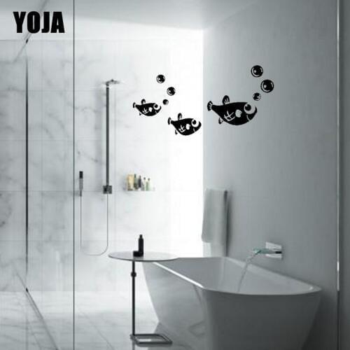 YOJA 13x26.2CM (One Group) Seaweed And Small Fish Bathroom Shower Glass Decorative Wall Stickers G2-0204