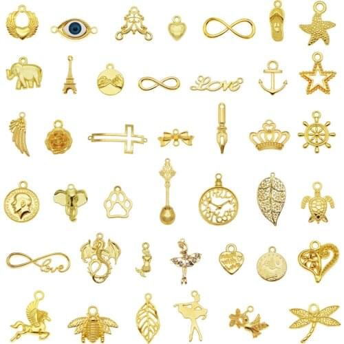 Julie Wang Alloy Charm Flower Tree Animal Gold Color Pendant Bracelet Necklace Contactor Jewelry Making Accessory