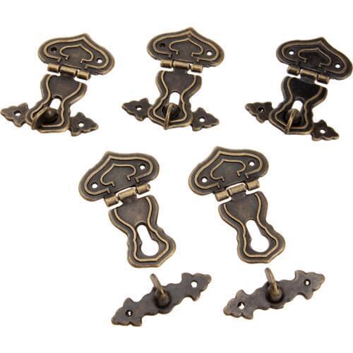 5sets Lock Hasp Hook Metal 63x47mm 20 screws Antique Bronze Decorative Wooden Box Case Chest Padlock Vintage Iron Hardware