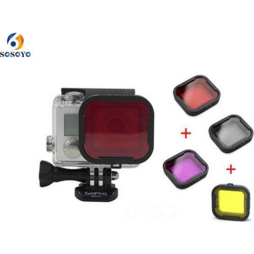 4 Colors Diving Filter Underwater Photography Lens Protective Cover Case For Gopro Hero4 3+ Action Camera Accessories