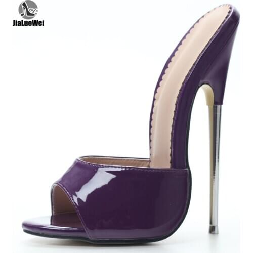 Jialuowei Brand New Women Summer sandals 18cm/7" EXTREME High Heels Silver Shoes Sexy Fetish Metal Thin Heels Slip-On Shoes