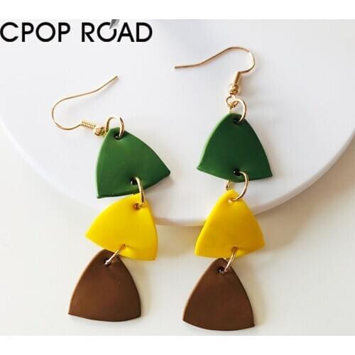 Creative Geometric Rainbow Polymeric Clay Earrings for Women Cute Handmade Soft Clay Dangle Earrings Fashion Jewelry Accessories