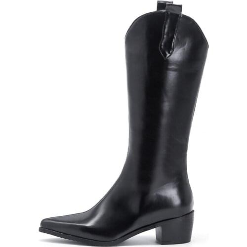 Fashion Black White Knee High Boots Women Cowboy Long Boots Female 2021 Autumn Winter Western Long Boots Shoes Ladies Large Size