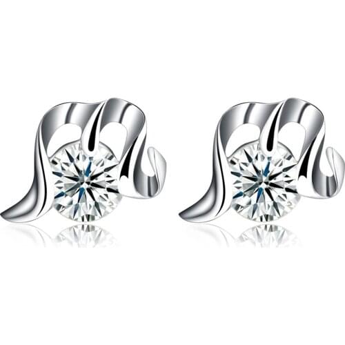 SILVERHOO Women Earrings Sterling Silver 925 Jewelry Simple Irregular Letter M Shape 5A Cubic Zirconia Stud Earring New Arrival