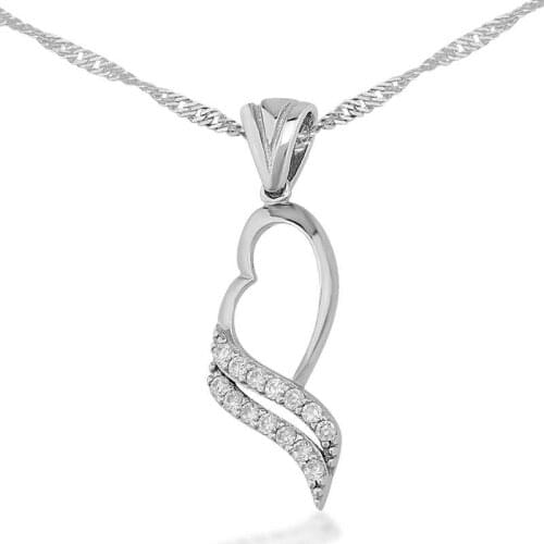 Silver White Cubic Zirconia Heart Woman Necklace