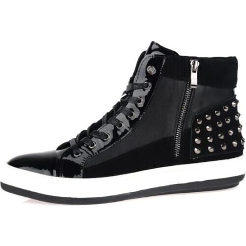 Winter formal black western boots High top breathable rivet mens Martin boots genuine leather men boots lace up men ankle boots