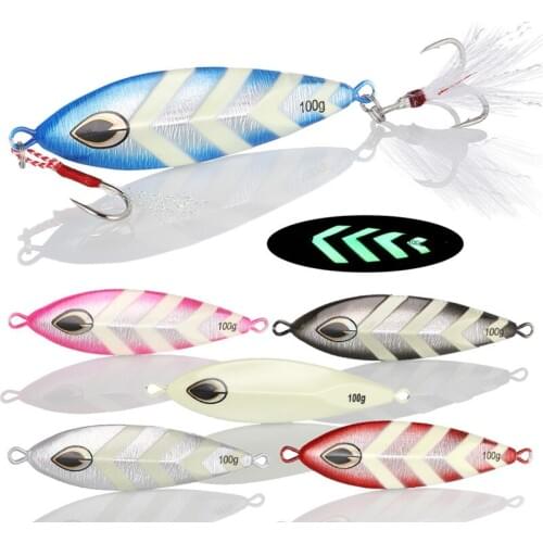 1pc Metal Spinner Jig Luminous Hard Bait 80g/100g/120g/150g Jigging lead Fishing Lure Double Hooks Laser Body Sea Fishing Tackle