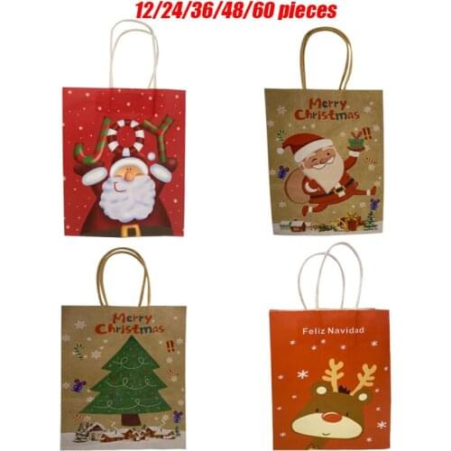 12pcs Kraft Paper Bags Snowman Christmas Gift Bags with Handle Happy New Year Candy Packaging Bags Wedding Party Cookie Boxes