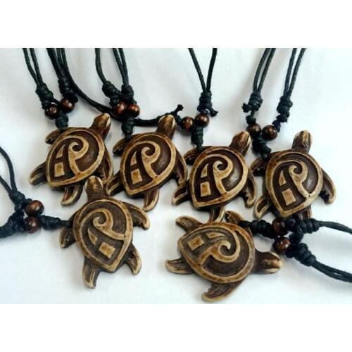 FREE SHIPPING YQTDMY Wholesale 12pcs/lot Imitation Yak Bone Carved Lucky Hawaiian Style Surfer Turtle Pendant Necklace for women