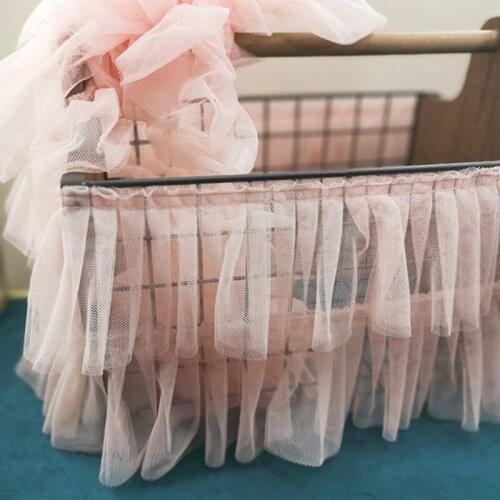 2Meters Mesh Gauze Pleated Ruffle Lace Fabric Accessories Doll Lolita Dress Trim Pink Purple Diy Handcrafts for Sofa Curtains