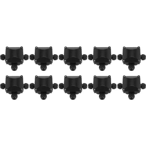 3-Way Junction Box, IP 68 Waterproof Connectors for Outdoor Lighting External Junction Box Pack of 10 Black