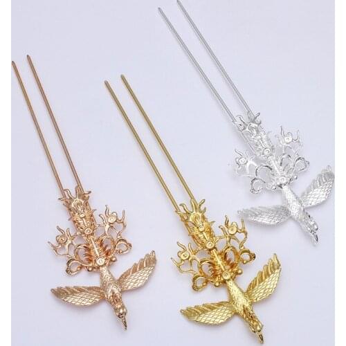 5 Pcs/Lot Chinese Style Phoenix Hair Stick Copper Hair Forks Hairpins Tiara Bridal Hair Accessories