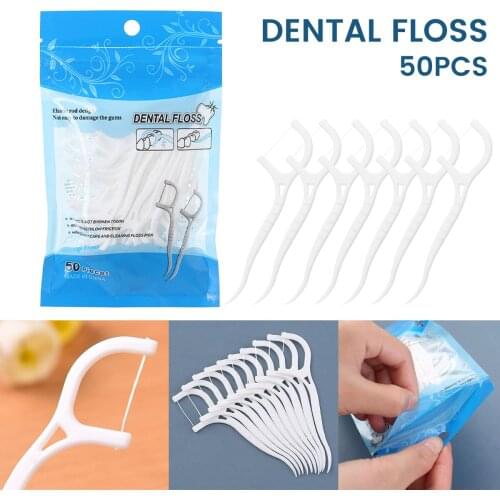 50pcs/bag Dental Floss Sticks Teeth Stick Disposable Dental Flosser Toothpick Sticks Oral Teeth Cleaning Care Travel Hygienic