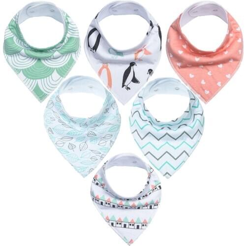 6Pcs/Set Baby Bibs Triangle Double Cotton Bandana Bibs Baby Boys Girls Babador Feeding Smock Infant Burp Cloth Baby Saliva Towel