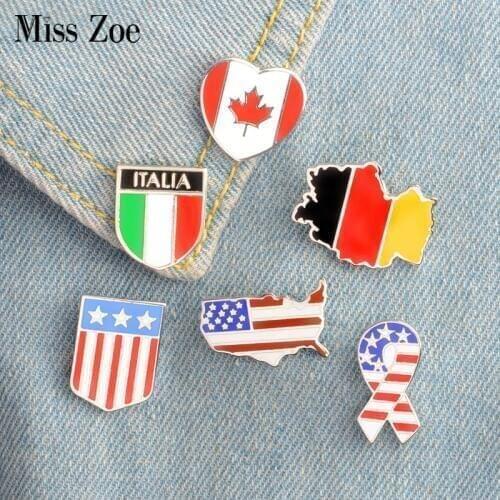 6styles Canada Germany USA Flags enamel pin Stars and stripes brooches Gift Badge Button Lapel jewelry Clothes Jeans cap bag