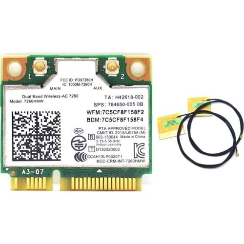 Wireless Card Dual Band Wireless AC7260 7260HMW 7260AC 867Mbps Half Mini PCI-E 802.11Ac 2X2 Wifi Bluetooth4