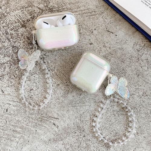 3D Electroplated Butterfly Bracelet Soft Silicone Case for AirPods 1 2 Pro 3 Bluetooth Headset Glitter Transparent Cover Coque