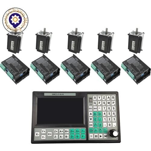 Hot!Mach3 CNC Router 5-axis kit 1pcs Offline CNC Controller SMC5-5-N-N+5pcs motor drives 2DM542+5pcs stepper motors 57J1876-447