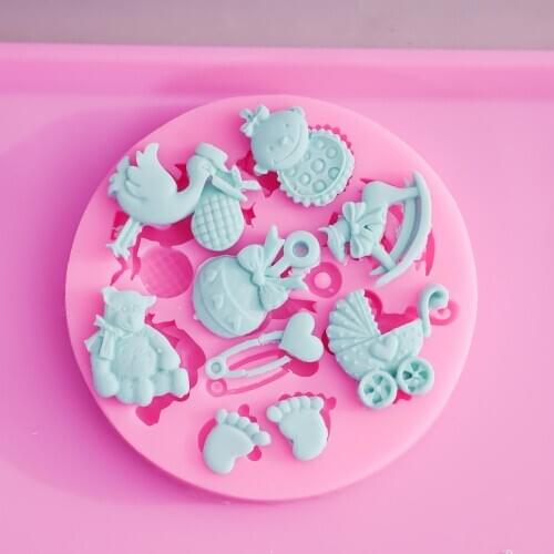 Baby Shower Party 3D Silicone Fondant Mold For Cake Decorating Cake sugar craft Chocolate Moulds Tools Drop Shipping