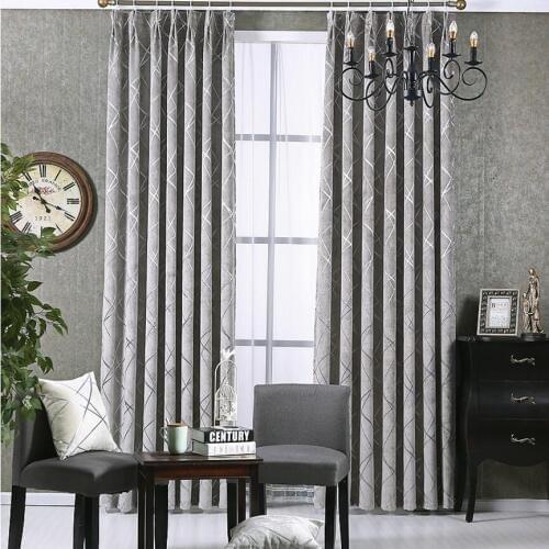 American Elegant Thick Chenille Sliver Curtains For Living Room Grey Blinds Geometric Window Drapes Kitchen Panel