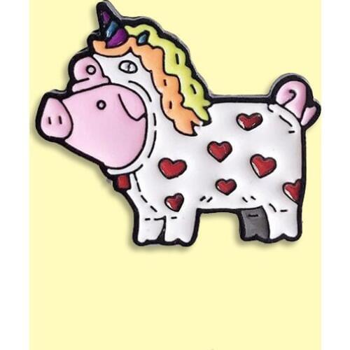 Pig In Unicorn Enamel Dream to Be Honorable Brooch Backpack Clothes Lapel Animal Jewelry Gift for Kids