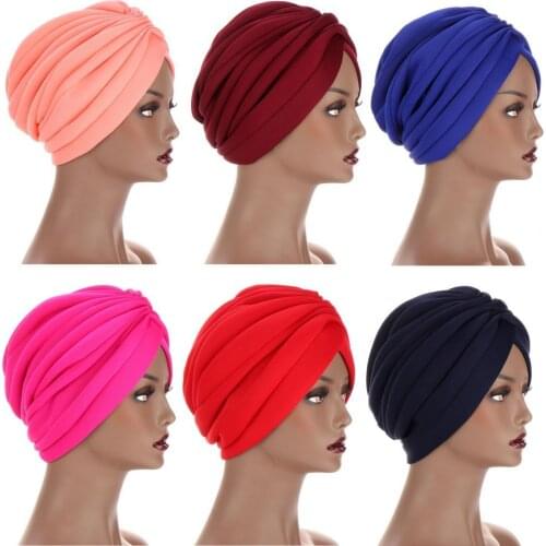 Headwrap Solid Color Head Decor Cotton Women Turban Hat for Daily Wear