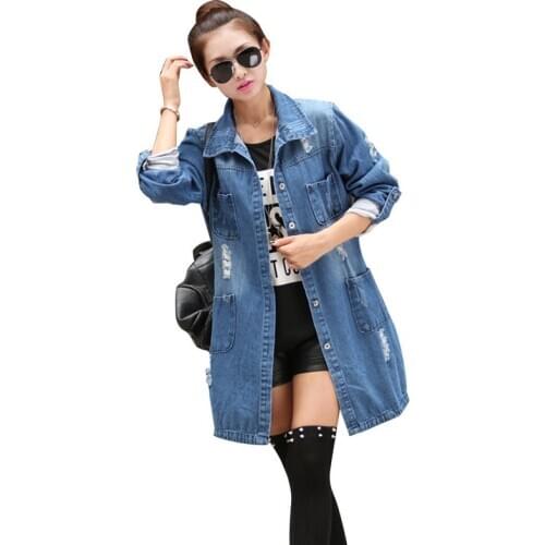 Top selling product in 2019 Womens Coat Large Size Autumn Denim Coats Long Sleeve Cardigan Coats Korean cowboy Windbreaker 1313