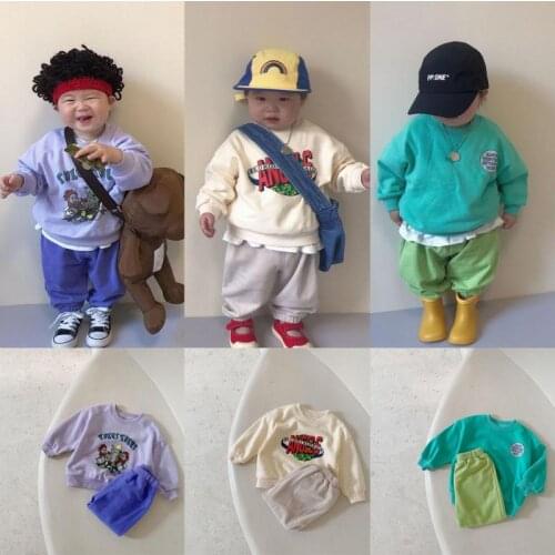 Newborn Clothing Set Baby Boys Long Sleeve Pullover Cartoon Print Tops Autumn Toddler Bebe Girls Loose Long Pants Palysuit Set