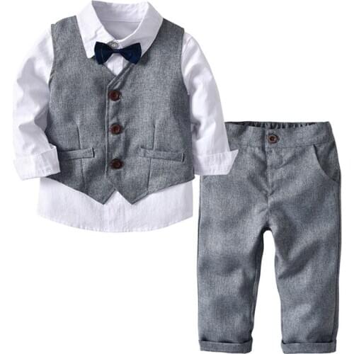 Boys Formal Suits Kids Weeding Party Sets Gentleman Vest Shirt Pants 3pcs Waistcoat Costumes Baby Boys Fashion Outfits Clothes