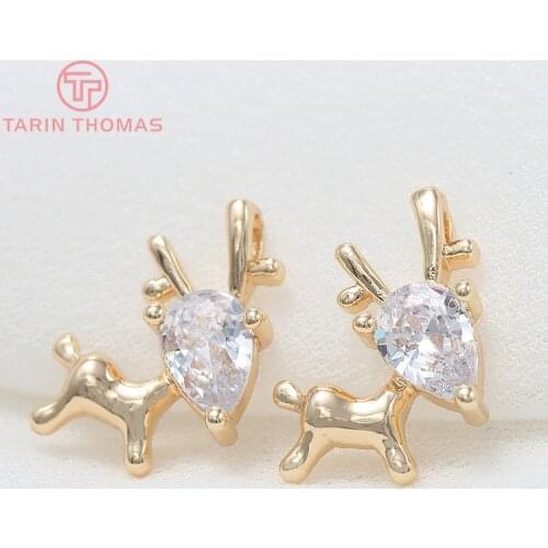 4PCS 10x15MM 24K Gold Color Brass with Zircon Deer Charm Pendants for DIY Jewelry Making Findings Accessories