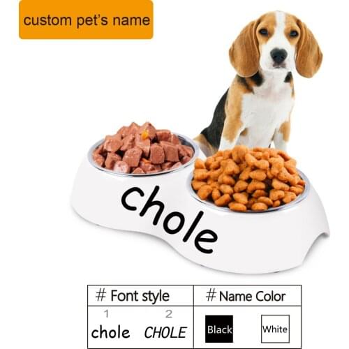 Free Customized Pet Name Double Pet Bowl Dog Food Water Feeder Stainles Steel Pet Drinking Dish Feeder Cat Puppy Feeding Supplie
