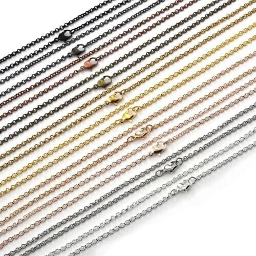 10pcs/Lot 10 Color 55cm Metal Iron Necklace Chain With Lobster Clasp Gold Silver Color Chain Findings For DIY Jewelry Making