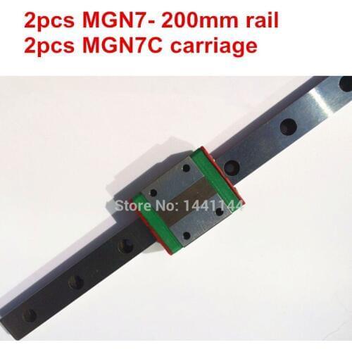 MGN7 Miniature linear rail: 2pcs MGN7 - 200mm rail+2pcs MGN7C carriage for X Y Z axies 3d printer parts
