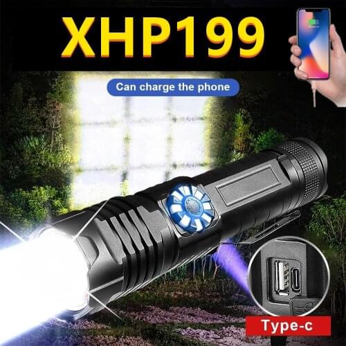 Multifunction XHP199 Powerful Led Flashlight 18650 Rechargeable Led Torch Light Usb Tactical Flashlight High Power Flash Light