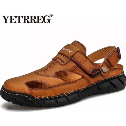New Summer Genuine Leather Mens Sandals Casual Outdoor Beach Sandals High Quality Men shoes Classic Roman Slippers Size 38-48