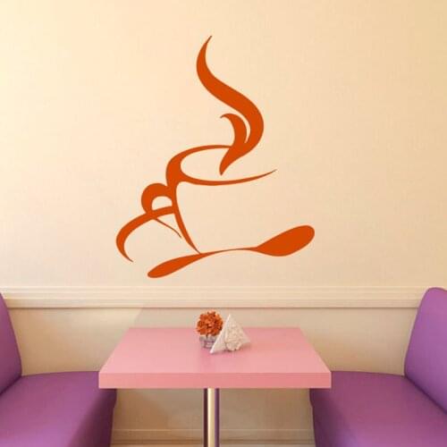 Wall Decals Hot Coffee Tea Cup Spoon Kitchen Cafe Interior Design Home Wall Vinyl Decal Sticker Art Mural Children Room Decor