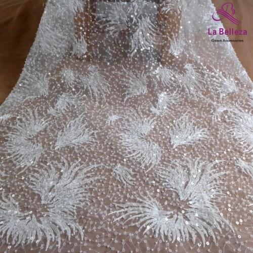 La Belleza 2021 New fashion bridal lace,sequins beaded lace fabric,ivorywedding dress lace fabric 51'' width 1 yard