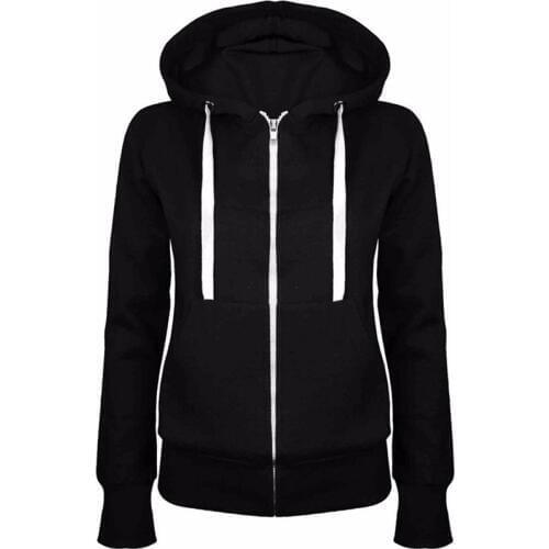 2020 Solid Women Sweatshirt Hoodies Zipper Autumn Spring New Fashion Casual Black Hooded Sweatshirt Long Sleeve Coat Pullovers