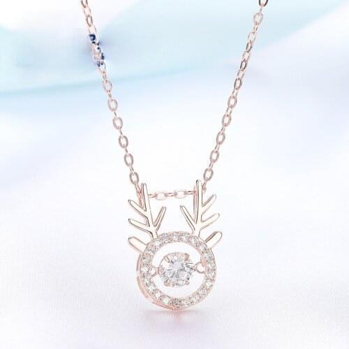 A deer has your smart Necklace S925 Sterling Silver antler jumping pendant Valentines Day gift Necklace Jewelry