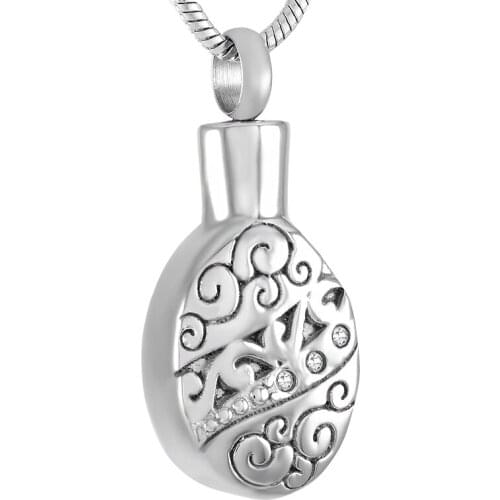 IJD9275 New fashion stainless steel Oval shape keepsake necklace women,man CZ stone inaly urn jewelry cremation pendant