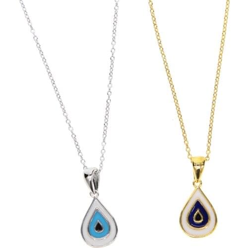 Silver gold color tear drop pendant necklace pure 925 sterling silver enamel eye shape fine silver jewelry fashion necklaces