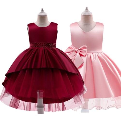 Dress for baby girl sweet bowknot fluffy net gauze princess dress trailing dress full moon baptism dress party wedding dress