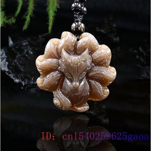 Brown Jade Nine Tailed Fox Pendant Fashion Chinese Jadeite Amulet Necklace Gifts Charm Women Natural Carved Jewelry Gemstone
