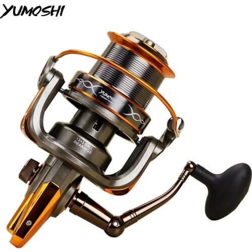 YUMOSHI Fishing Reel All Metal Spool Spinning Reel 4.6:1 13+1BB Stainless Steel Handle Line Spool Saltwater Fishing Accessories