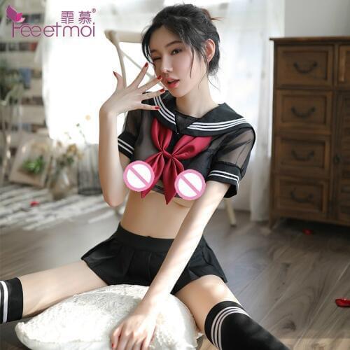 Sexy Lingerie Japanese School Student style Uniform Underwear Navy Sailor Sheer Shirt Plaid Skirt Animation Around Costumes