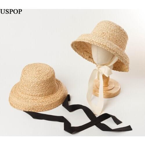 USPOP Women sun hats parent-child raffia straw hats lace-up beach hats two size