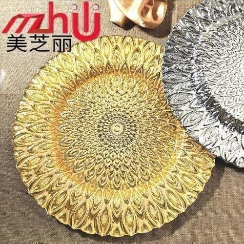 Glass disc Hostal El Dorado tableware glass Peacock electroplating plate